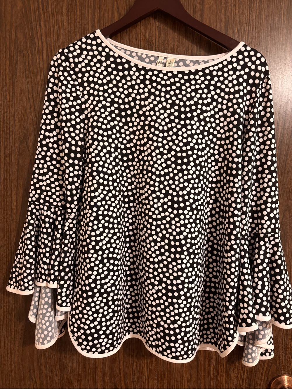 Versona Black & White Polka Dot Bell Sleeve Tunic